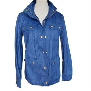 J.Crew Downtown Field Jacket Womens XS Blue Waxed Cotton Utility Military Zip